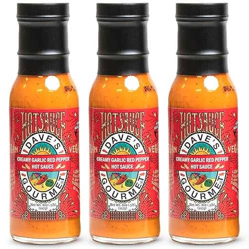 ???? ?? ??? ?? ?? ?? ?? - ???, ?, ???? ?? ??? - 3? Dave's Gourmet Creamy Garlic Red Pepper Hot Sauce - Medium Heat - Perfect for Salads, Dipping, Tacos, Sandwiches & More - Vegan S
