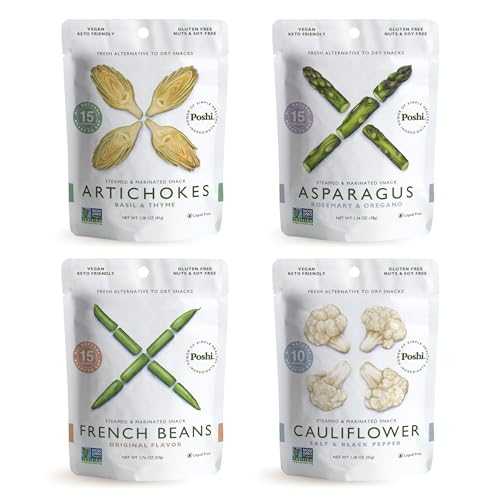 POSHI Marinated Vegetables Variety Pack | Asparagus, French Beans, Cauliflower, Artichoke | Keto, Vegan, Paleo, Non GMO, Gluten Free, Gourmet, Healthy, Fully Cooked (12 Pack)