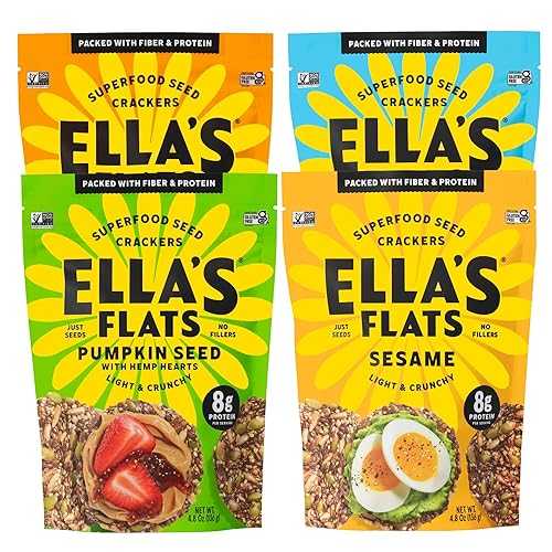 ELLA'S FLATS ELLA’S FLATS Variety All Seed Savory Crisps ? All Natural, Gluten Free, Good Source of Protein, High Fiber, Vegan and Keto Friendly (Variety 4 Pack)