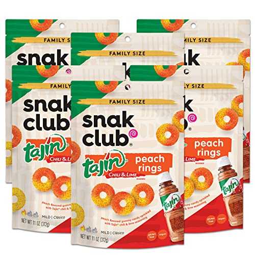 ?? ?? ?? ??? ?, 312g, 6?? Snak Club Tajin Peach Rings, Sweet and Spicy Gummy Snacks, 11 Ounce (Pack of 6)