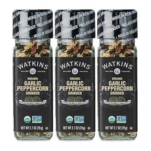 Watkins オーガニック グラインダー、ガーリックペッパーコーン、2.7 オンス、3 パック Watkins Organic Grinder, Garlic Peppercorn, 2.7 Ounce, 3-Pack