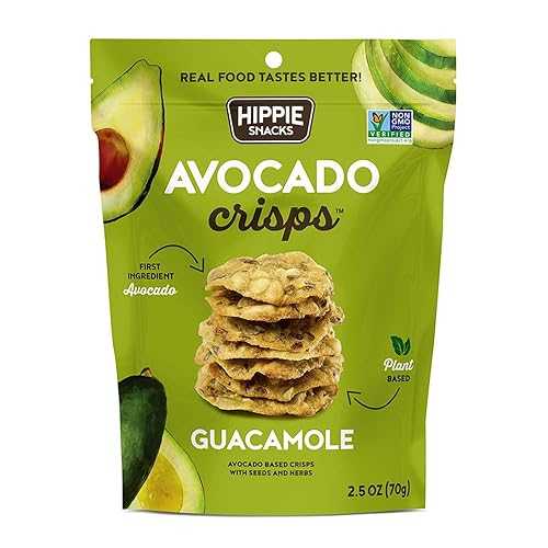 Hippie Snacks アボカドクリスプ、ワカモレ、2.5オンス (6個パック) Hippie Snacks Avocado Crisps, Guacamole, 2.5oz (Pack of 6)