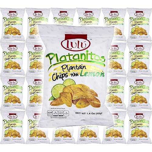 LULU Platanitos、レモン入りプランテンチップス、グルテンフリー、1.4オンスバッグ（24個パック、合計33.6オンス） LULU Plantain Chips LULU Platanitos, Plantain Chips with Lemon, Gluten-Free, 1.4oz Bag (Pack of 24, Total of 33.6 Oz)