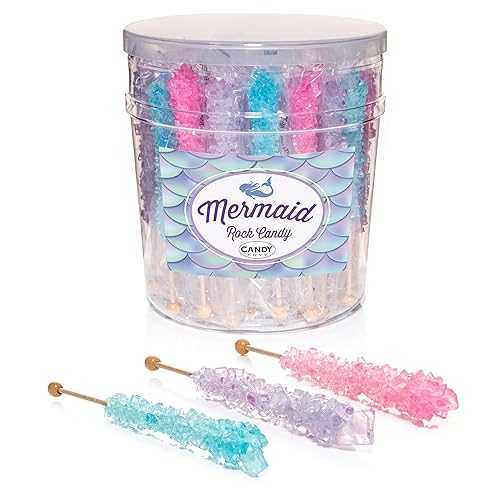 36?? (1? ?), ??, ?? ? ?? ?? - 36? ?? ?? ?? ? ?? Candy Envy - Mermaid Rock Candy Sugar Sticks - 36 Individually Wrapped Treats - Pink, Light Blue, Lavender Party Favors