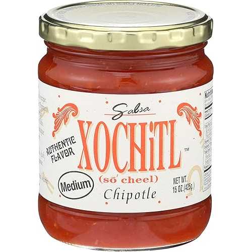 ソチトル チポトレ サルサ - ミディアム - すべて天然 & 人工保存料不使用 - 15 オンス (2 パック) Xochitl Chipotle Salsa - Medium - All Natural & No Artificial Preservatives - 15 oz (2 Pack)