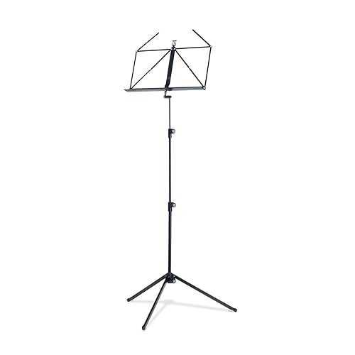 K&M Konig & Meyer 10010.000.55 Music Stand | Large Deep Desk | Sturdy Base | Adjustable 3pc Telescopic Design | Folding Compact | Pro Grade for Musicians | German Made | Black