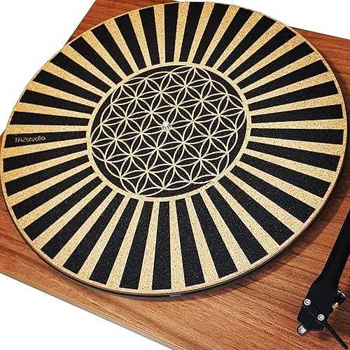 TazStudio Premium slipmat - Cork Turntable Mat for Better Sound Support on Vinyl LP Record Player - Cork mat Original Art Design - Psychedelic Geometric The Flower of Life (4mm Thick)-m6