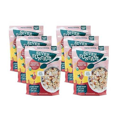 Seven Sundays Organic Farmers Market Muesli| Certified Organic | Gluten Free Certified | No Added Sugar | Non-GMO | Vegan, Almond Date Currant 12 Ounce (Pack of 6)