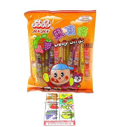 ?? ?? ?? ??? ??? ?? ?? - ??? ?! (3?) Jin Jin Fruit Jelly Filled Strip Straws Candy Bundle come with 7 Pack Bubble Gum- Many Flavors! (3 Pack)