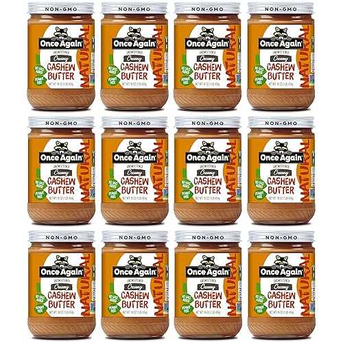 Once Again Natural Creamy Cashew Butter, 16oz - Unsweetened - Peanut Free, Gluten Free Certified, Vegan, Kosher - Glass Jar - Case of 12|Glomarket