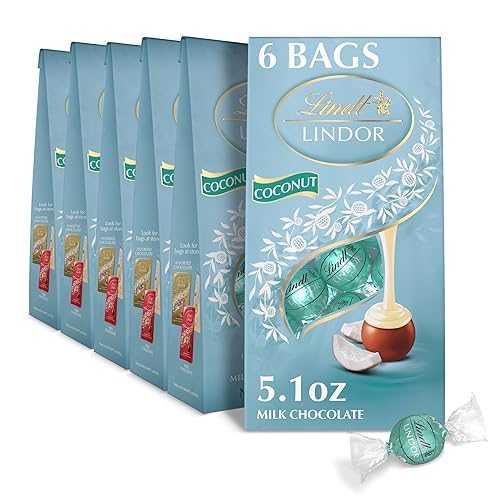 Lindt LINDOR Coconut Milk Chocolate Truffles, Milk Chocolate Candy with Smooth, Melting Truffle Center, Great for gift giving, 5.1 oz. Bag (6 Pack)