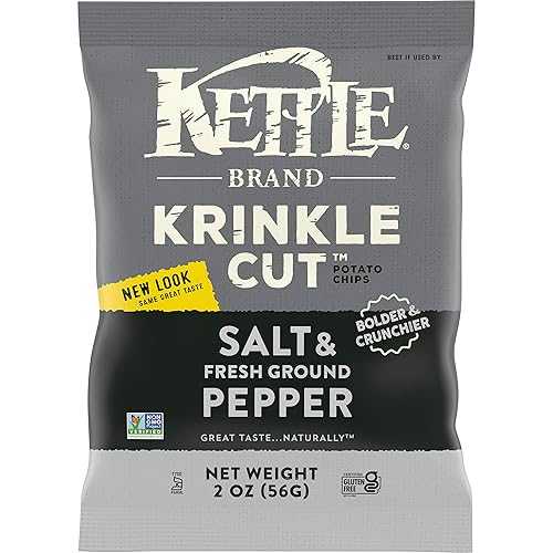 Kettle Brand Potato Chips, Krinkle Cut, Salt & Fresh Ground Pepper Kettle Chips, 2 Oz