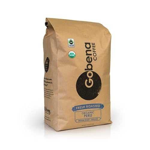 Gobena 5lb Fair Trade Organic Certified Peruvian Ground Fresh Roasted Specialty Medium Roast 100% Arabica Coffee, 80oz, 5 Pounds, Bulk