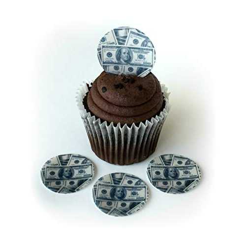 Money 100 100ドル紙幣 ウエハースペーパートッパー 1.5インチ デコレーション用 デザート カップケーキ 誕生日ケーキ クッキー 12個パック Deco Machine Money 100 Hundred Dollar Bills Wafer Paper Toppers 1.5 Inch for Decorating Desserts C画像