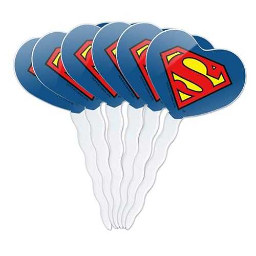 Superman Classic S Shield Logo Heart Love Cupcake Picks Toppers Decoration Set of 6 GRAPHICS & MORE Superman Classic S Shield Logo Heart Love Cupcake Picks Toppers Decoration Set of 6画像