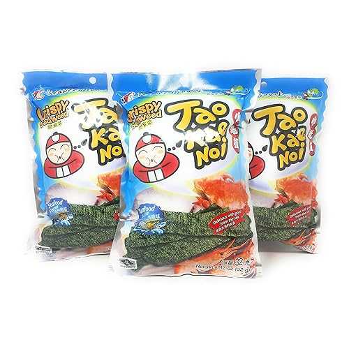 タオカエノイ パリパリ海苔シーフード味 32g 3個パック Tao Kae Noi Crispy Seaweed Seafood Flavor 32g, 3 Pack