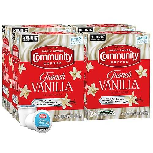 Community Coffee French Vanilla Flavored 96 Count Keurig K-Cup Coffee Pods, Medium Roast, 24 Count (Pack of 4)