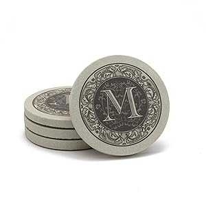 Thirstystone 4-Pack Monogram Letter “M” Sandstone Coasters Manufactured in The USA Decorative, Absorbent, Easily Wipes Clean