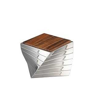 nambe Twist Coaster 6-Piece Set | Wooden Drinks Coasters for Tabletop Protection | Made of Acacia Wood and Metal Alloy | Unique Sculptural Design for Coffee Table or Bar D・・cor | 4.25 Inches