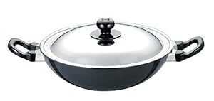 Futura ノン突っ支い棒 ディープ フライパン (カダイ) 2-1/2 リッター、スチール写真蓋、丸底付き添い人 Futura Non-Stick Deep-Fry Pan(Kadhai) 2-1/2-Litre with Steel Lid and Round Bottom