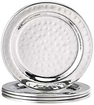 エレガンス ハンマード 4 インチ ステンレススチール コースター 4 枚セット Elegance Hammered 4-Inch Stainless Steel Coasters, Set Of 4