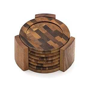 リッパーインターナショナル アカシアエンドグレインウッドラウンドコースターとキャディ、7点セット Lipper International Acacia End Grain Wood Round Coasters and Caddy, 7-Piece Set 6,595円