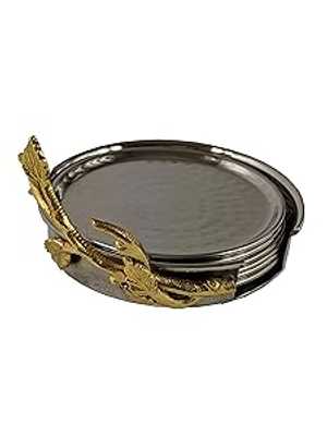 Elegance Golden Vine Hammered Coaster Set with Holder, 4\