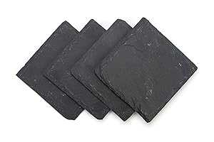 スレート ドリンク コースター - 4 個セット - 4 インチ x 4 インチ、Trademark Innovations 製 Slate Drink Coasters - Set of 4 - 4\