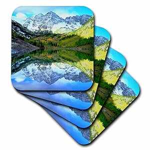 3dRose USA, Colorado. Rocky Mountains, Bells Reflect in Maroon Lake. -Soft Coasters, Set of 4 (CST_207843_1),Red 4,887円