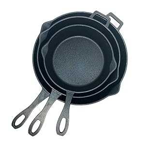 Bayou Classic 10-in 12-in & 14-in Pre-Seasoned Cast Iron Skillet Set Perfect For Searing & Braising or Baking Apple Pies and Cobblers