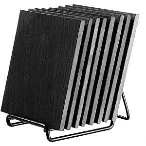 Juvale Set of 8 Square Black Slate Coasters with Holder for Coffee Table (4x4 in)