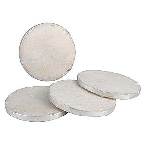 Thirstystone Old Hollywood Round White Marble Coasters, All Natural Marble, Non-Slip Cork Backing, Drink Absorbent \u0026 Protects Table, Set of 4