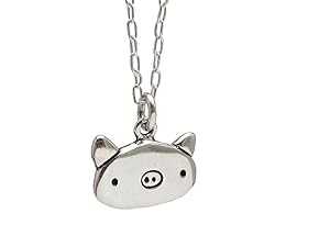 Mark Poulin Pig Charm Necklace on Adjustable Sterling Chain 925 for Women and Girls