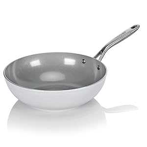 TECHEF - CeraTerra 12\" Ceramic Nonstick Flat Bottom Wok/Stir-Fry Pan - PFOA, PTFE, PFAS Free, Dishwasher and Oven Safe, Made インチ Korea (12-インチ)"