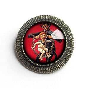 クリスマスの悪魔のクランプス ブローチ - 耳に抱かれる子供 The Divine Iguana Krampus the Christmas Demon Brooch - child carried by the ears