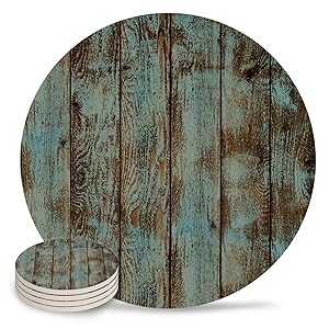 Vandarllin Drink Coasters Rustic Old Barn Wood Art Absorbent Stone Ceramic Coaster with Cork Back and NO Holder for Cups, Set of 8-Piece (Green)
