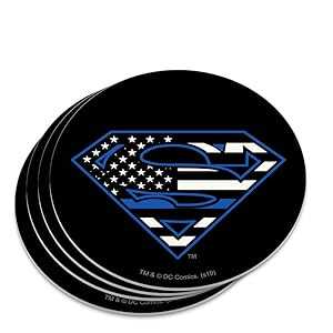 スーパーマン 細いブルーライン フラッグシールドロゴ ノベルティコースターセット GRAPHICS & MORE Superman Thin Blue Line Flag Shield Logo Novelty Coaster Set画像