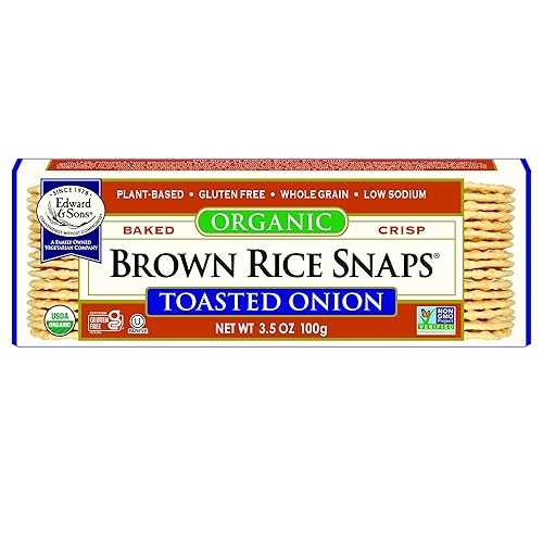 Edward & Sons Organic Toasted Onion Brown Rice Snaps - Oven Baked, Whole Grain, Gluten Free, Low Sodium, Low Fat, Non-GMO Project Verified, USDA Organic - 3.5 Oz (Pack of 12)