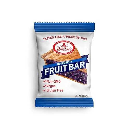 Betty Lou's Fruit Bars, Blueberry Pack of 12, Gluten Free, Vegan, Non GMO, Deliciously Healthy Snacks Made with All Natural Fruit Juice, Individually Wrapped, 2 oz. Each, 12 Bars