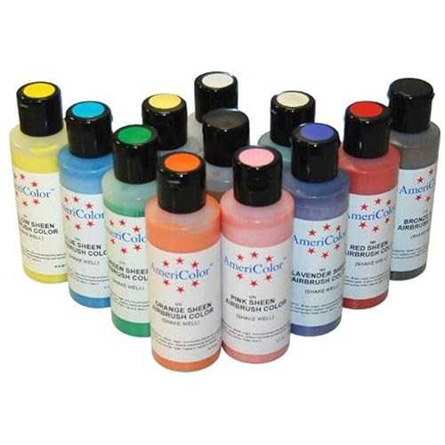 Americolor Sheen エアブラシ カラーキット、4.5 オンス 12 色 (写真参照) Americolor Sheen Airbrush Color Kit, Twelve 4.5-Oz Colors (Shown in Picture)