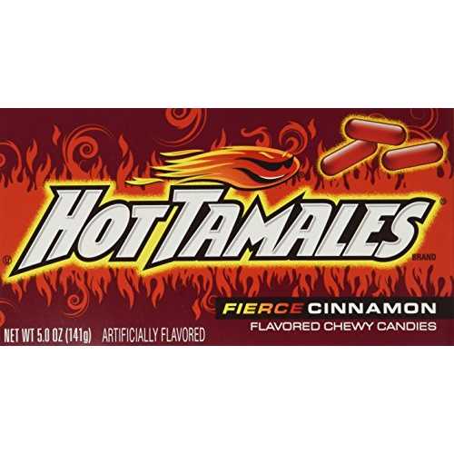 ホットタマーレ、激しいシナモンチューイキャンディ、シアターボックススタイル、5オンスボックス（6個パック） Hot Tamales, Fierce Cinnamon Chewy Candy, Theater Box Style, 5oz Box (Pack of 6)