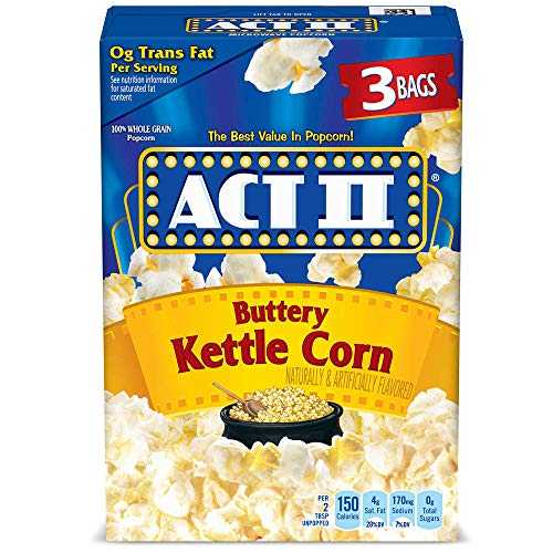 Act II Buttery Kettle Corn Microwave Popcorn, Movie Night Supplies, 2.75 oz., 3-Count Bags (Pack of 12)