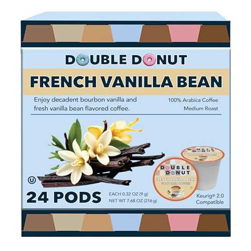 Double Donut Coffee French Vanilla Coffee Pods, Vanilla Bean Flavored in Recyclable Single Serve Vanilla Pods for the Keurig K Cups Coffee Makers, Medium Roast, from Double Donut - 24 Count