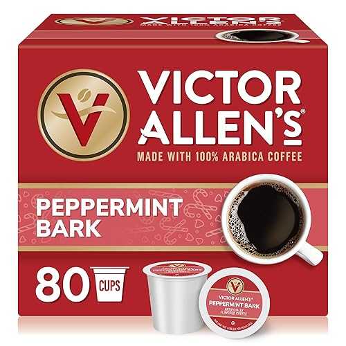 Victor Allen's コーヒー ペパーミントバークフレーバー、ミディアムロースト、80 カウント、シングルサーブコーヒーポッド、キューリグ K カップ醸造者用 Victor Allen's Coffee Peppermint Bark Flavored, Medium Roast, 80 Count, Single Serve C