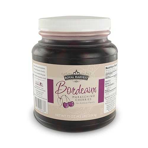 Royal Harvest Maraschino Northwest Noire Cherries with Stem, 72 Ounce Made with Natural Ingredients Non-GMO Premium Dark Cherries