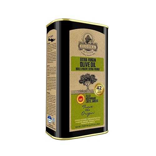 Ellora Farms Olive Oil Extra Virgin, Certified Single Estate PDO, Polyphenol Rich Extra Virgin Olive Oil Cold Pressed & Traceable, Global Gold Awards EVOO, Kosher, Crete, Greece 33.8 Fl oz (1 Ltr)