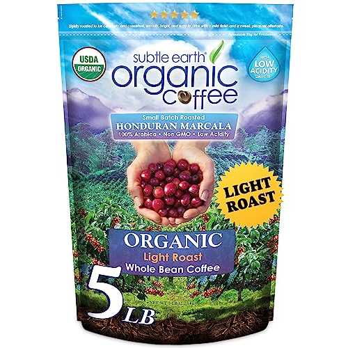 Cafe Don Pablo 5LB Subtle Earth Organic Coffee - Light Roast - Whole Bean Coffee - 100% Arabica Beans - Low Acidity and Non-GMO - 5lb bag