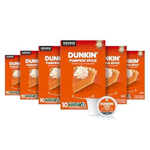 Dunkin' Dunkin' Pumpkin Spice Coffee, Limited Edition Fall Coffee, K Cup Pods , 10 Count Boxes (Pack of 6)