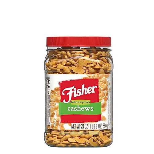 Fisher Chef's Naturals Fisher Snack Cashew Halves and Pieces, 24 Ounces, Roasted with Sea Salt, No Artificial Colors or Flavors, 100% Recyclable