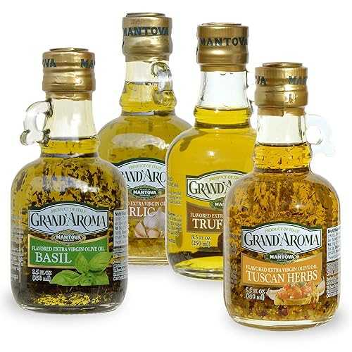 Grand'aroma Mantova Grand Aroma Flavored Extra Virgin Olive Oils, Variety Gift Set, made in Italy, cold-pressed, 100% natural, heart-healthy, for grilling, barbequing, smoking, and cooking, 8.5 oz (Pack of 4)画像